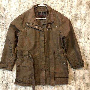ZeroXposur Mens Large Military Coat Full Zip Belted Brown Performance Business